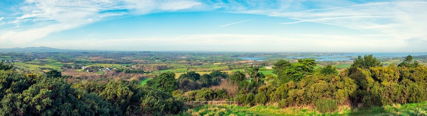 Fototapeta na wymiar panorama view of sunny winter countryside in Downpatrick,Northern Ireland