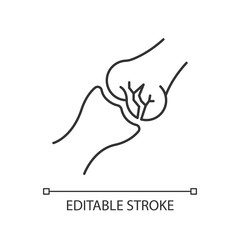 Joint fracture pixel perfect linear icon. Injured limb. Broken bone. Accident. Trauma treatment. Thin line customizable illustration. Contour symbol. Vector isolated outline drawing. Editable stroke