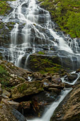 Close view of Steall Waterfall cascades
