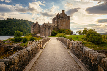 Fototapeta na wymiar Eilean Donan Castle from 13th century in the centre of three lochs - Alsh, Duich, Long, in Dornie, Kyle of Lochalsh, Scotland, UK