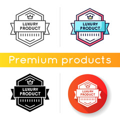 Obraz premium Luxury product icon. Linear black and RGB color styles. Brand exclusiveness, prestigious status. Luxurious premium goods badge with crown and banner ribbon isolated vector illustrations