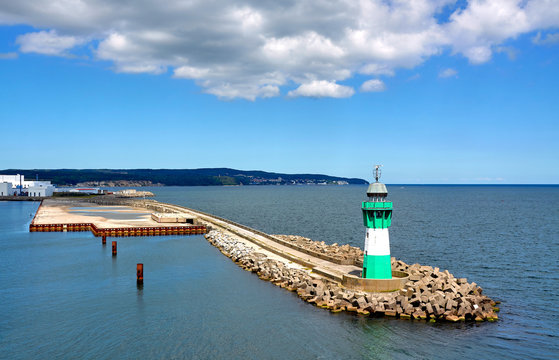 A beacon at the pier in a port of Sassnitz, Germany.