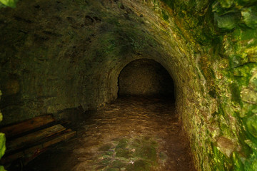 Dark room in Dunnottar Castle, near Stonehaven, Aberdeenshire, Scotland, UK