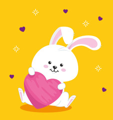 cute rabbit with heart in yellow background vector illustration design