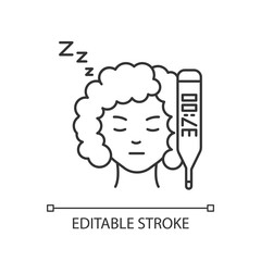 Raised basal temperature pixel perfect linear icon. Early pregnancy symptom. Girl feeling sick. Thin line customizable illustration. Contour symbol. Vector isolated outline drawing. Editable stroke