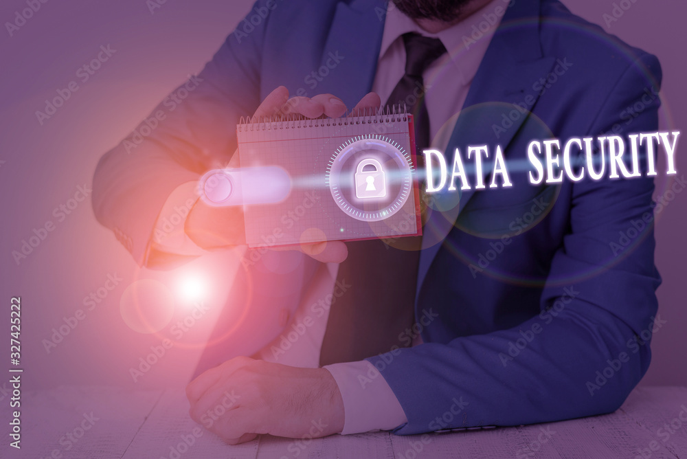 Aufkleber text sign showing data security. business photo showcasing the process of protecting data from unaut
