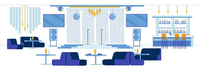 Interior Music Club with Live Music, Cartoon.