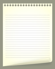 Vector Notepad sheet with a folded corner. Empty mock up with realistic textures for memos.