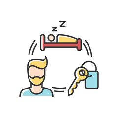 Renting hotel room for short term RGB color icon. Booking sleeping accommodation. Housing facility. Spending night at hostel. Travelling facilities. Rental service. Isolated vector illustration