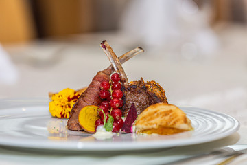 The food in the restaurant. Food styling and restaurant meal serving. Gourmet restaurant menu...