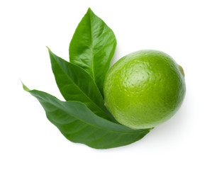 Lime With Leaves Isolated On White Background