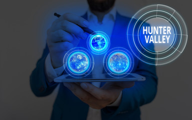 Conceptual hand writing showing Hunter Valley. Concept meaning Australia best known wine regions...