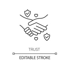 Trust pixel perfect linear icon. Thin line customizable illustration. Strong friendship, reliable partnership contour symbol. Trustworthy relationship. Vector isolated outline drawing. Editable stroke