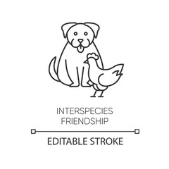 Interspecies friendship pixel perfect linear icon. Thin line customizable illustration. Bond between animals, friendly relationship contour symbol. Vector isolated outline drawing. Editable stroke