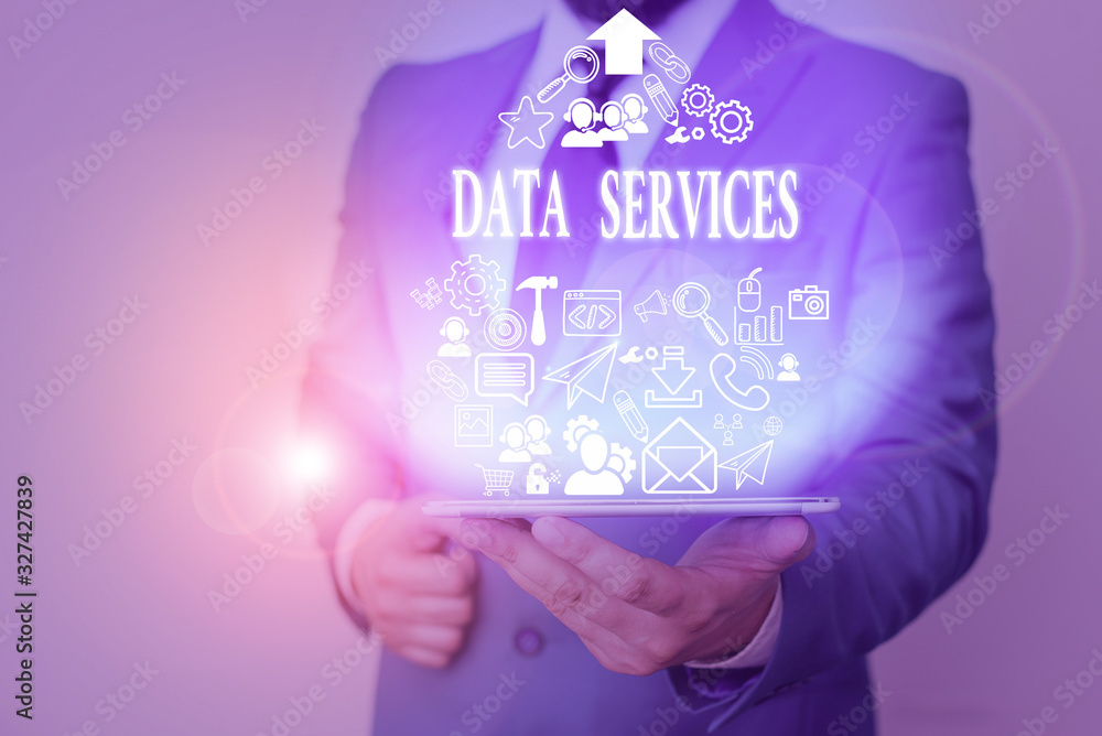 Poster handwriting text data services. conceptual photo thirdparty services that help to manage data for cl