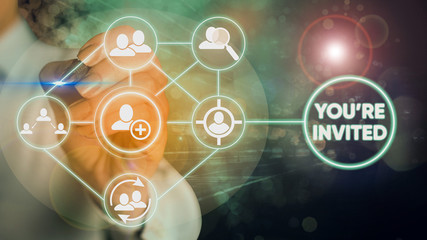 Word writing text You Re Invited. Business photo showcasing You are happily encouraged to attend and event or a party