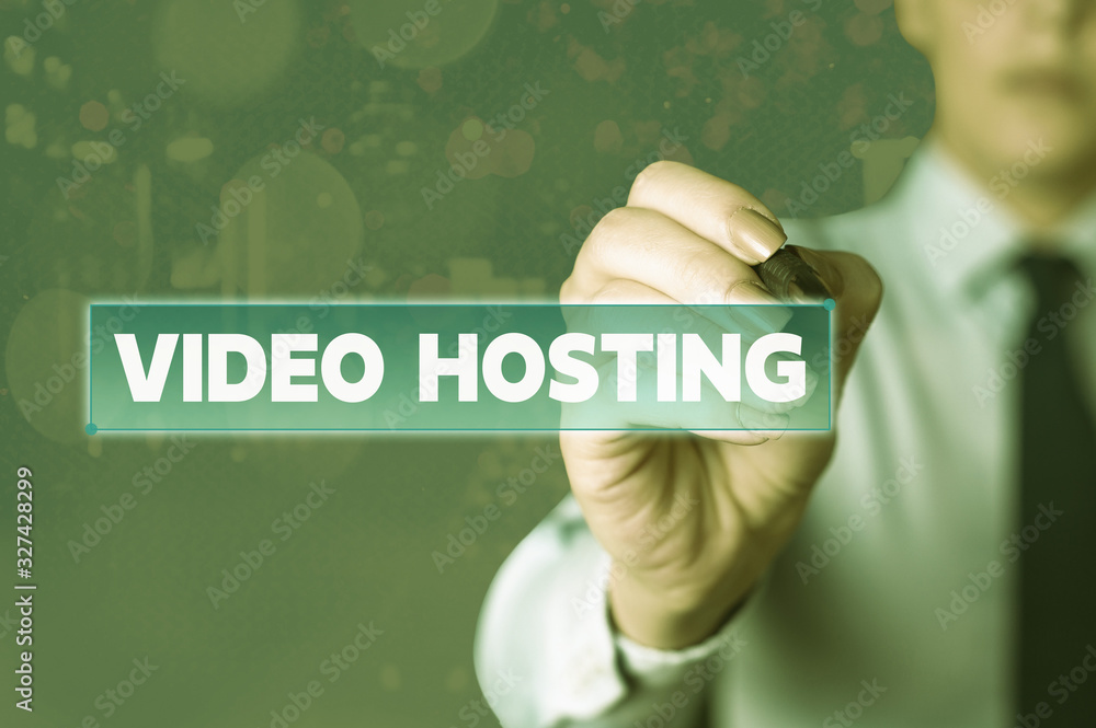 Aufkleber word writing text video hosting. business photo showcasing enables users to upload and play back vid