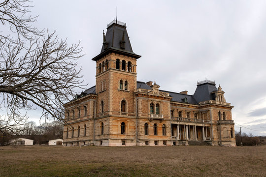 The abandoned Kegl castle in Csalapuszta, Hungary on a winter day.