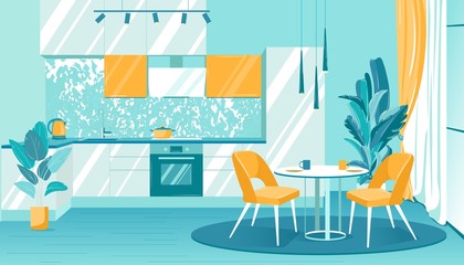 Illustration Cozy Interior Kitchen in Apartment.