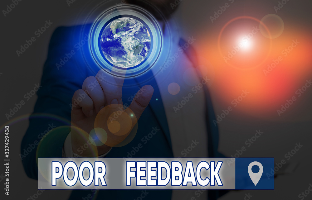 Poster word writing text poor feedback. business photo showcasing a response or reaction that causes a decr