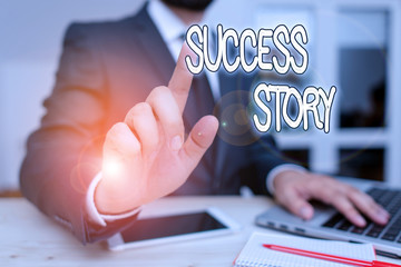 Handwriting text Success Story. Conceptual photo someone or something that has attain a goal...
