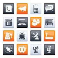Communication, connection and technology icons over color background - vector icon set