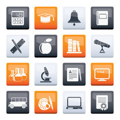 Education and school objects icons over color background - vector icon set