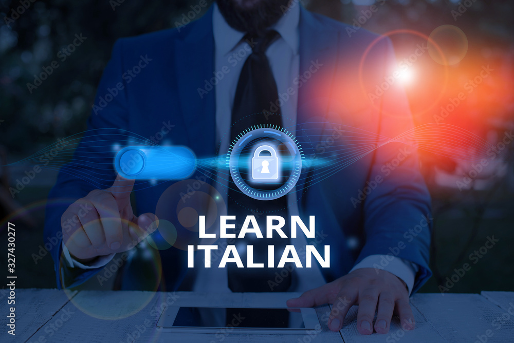 Poster text sign showing learn italian. business photo text gain or acquire knowledge of speaking and writi