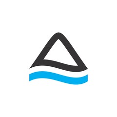 Triangle or A letter with Sea wave logo design vector