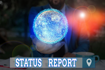 Word writing text Status Report. Business photo showcasing document relating a situation of something such as a project Elements of this image furnished by NASA
