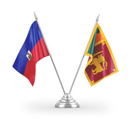Sri Lanka and Haiti table flags isolated on white 3D rendering