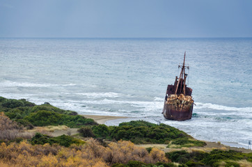 A famous shipwreck in Gytheio Laconia Greece on a cold windy winter day