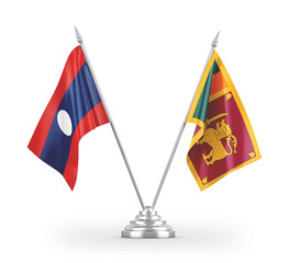 Sri Lanka and Laos table flags isolated on white 3D rendering.