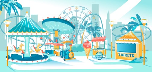 Amusement Park Cityscape with Attraction in Park
