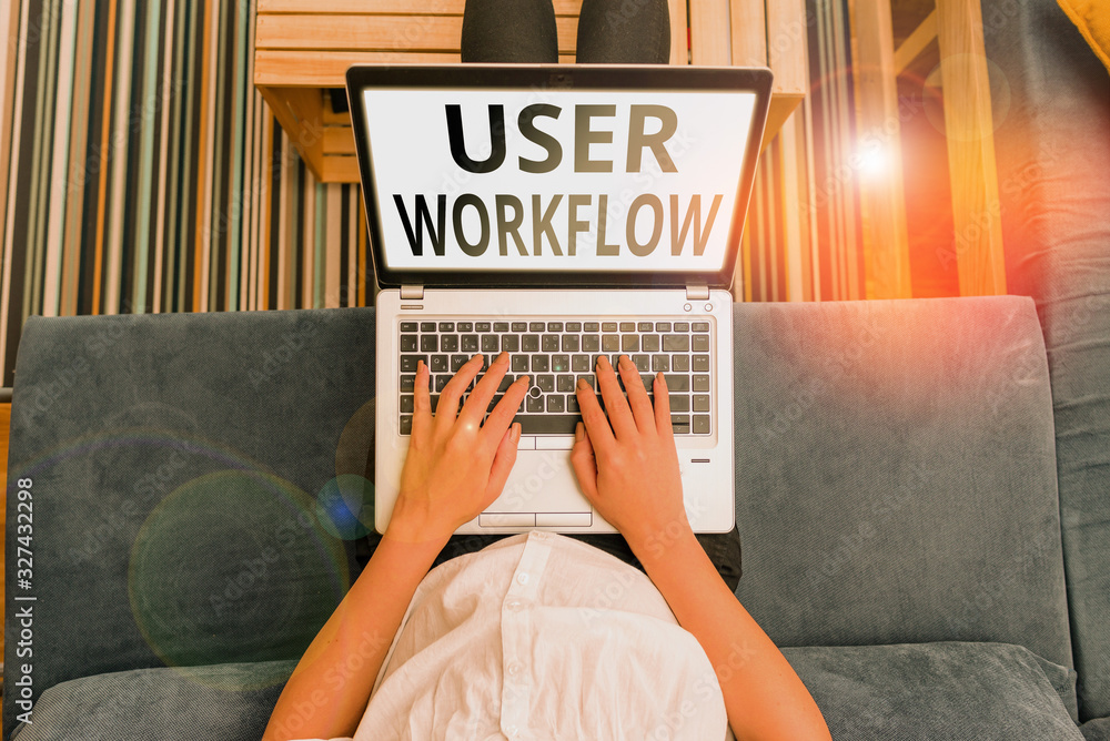 Poster conceptual hand writing showing user workflow. concept meaning orchestrated and repeatable pattern o
