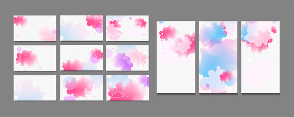 Set of delicate pink pastel muted templates with clouds and graphic geometric elements © Olya Kartavaya