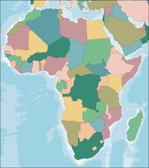 Map of the Africa continent with countries