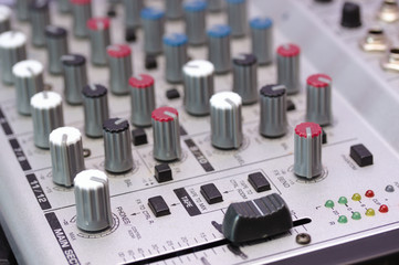 Audio sound mixer and amplifier equipment, sound acoustic musical mixing engineering concept...