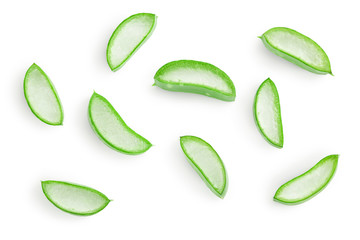 Aloe vera sliced isolated on white background with clipping path and full depth of field. Top view....