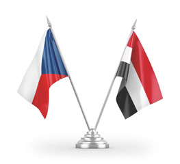 Yemen and Czech Republic table flags isolated on white 3D rendering