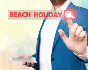 Word writing text Beach Holiday. Business photo showcasing Vacations in which one basically just...