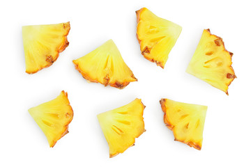 Naklejka premium pineapple slices isolated on white background with clipping path and full depth of field. Top view. Flat lay