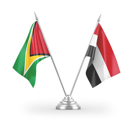 Yemen and Guyana table flags isolated on white 3D rendering