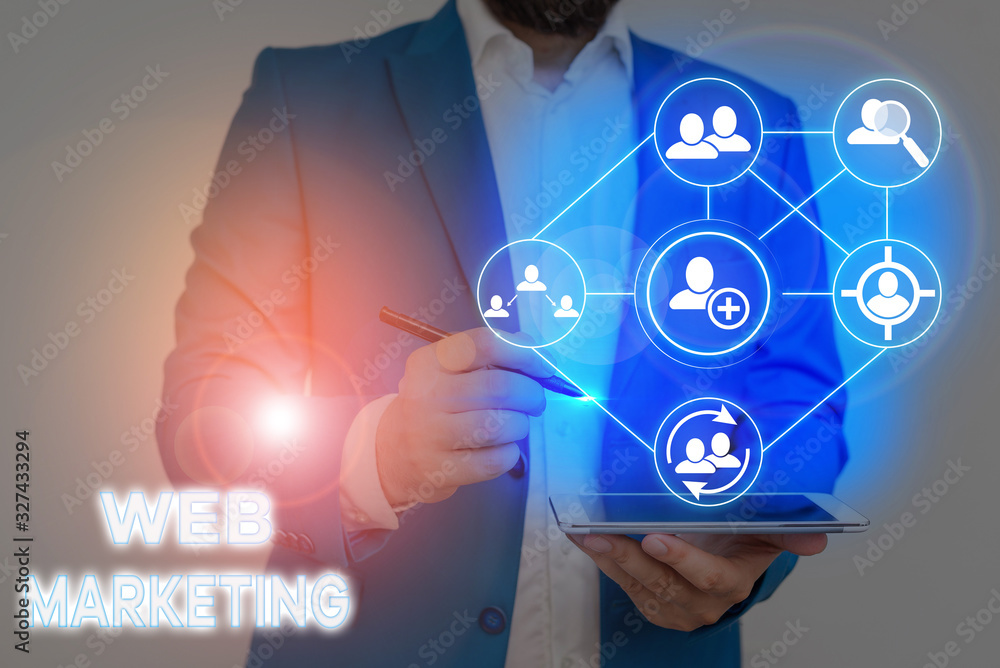 Poster handwriting text web marketing. conceptual photo the process of using the internet to market the bus