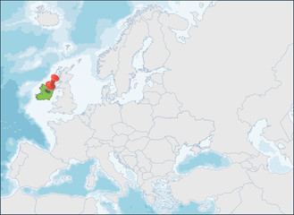 Fototapeta premium Lokalizacja Republiki Irlandii na mapie Europy