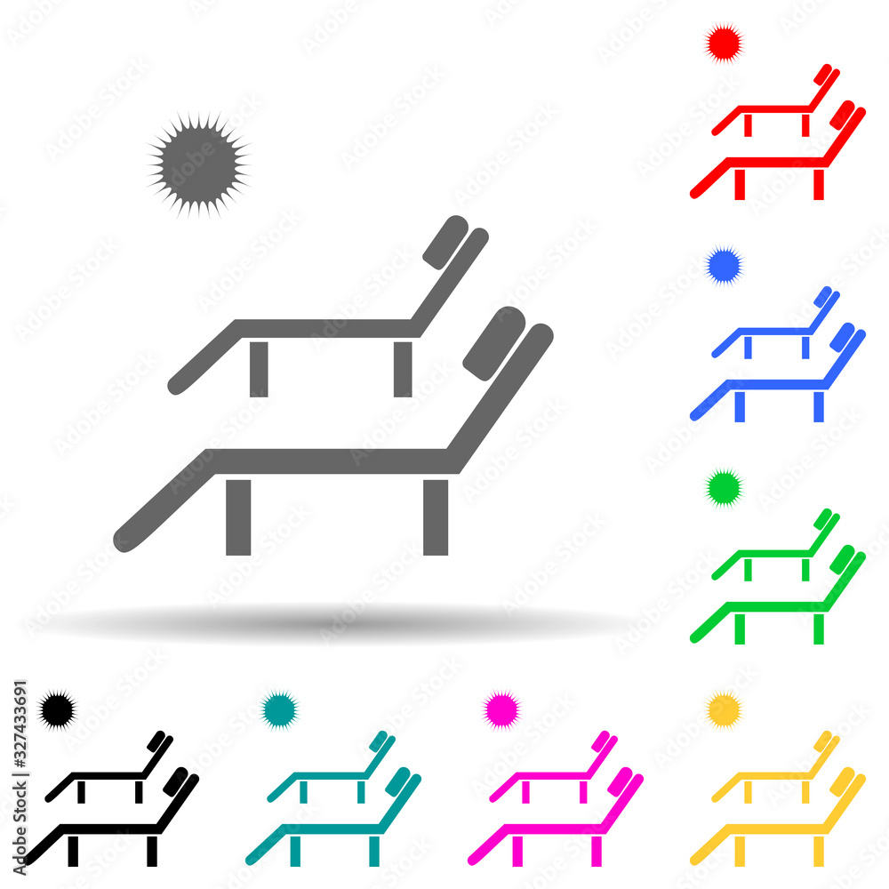 Poster sun beds multi color style icon. simple glyph, flat vector of spa icons for ui and ux, website or mo