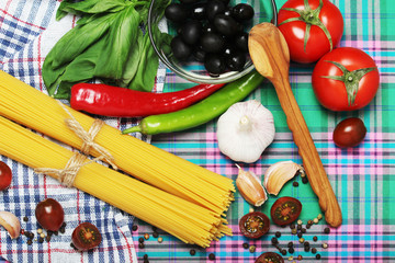 Ingredients for traditional Italian pasta	