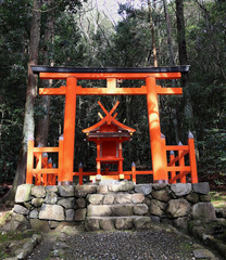 Fototapeta na wymiar Japanes shinto shrine in the forest