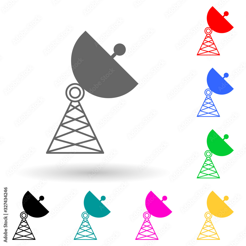 Poster radio telescope multi color style icon. simple glyph, flat vector of space icons for ui and ux, webs