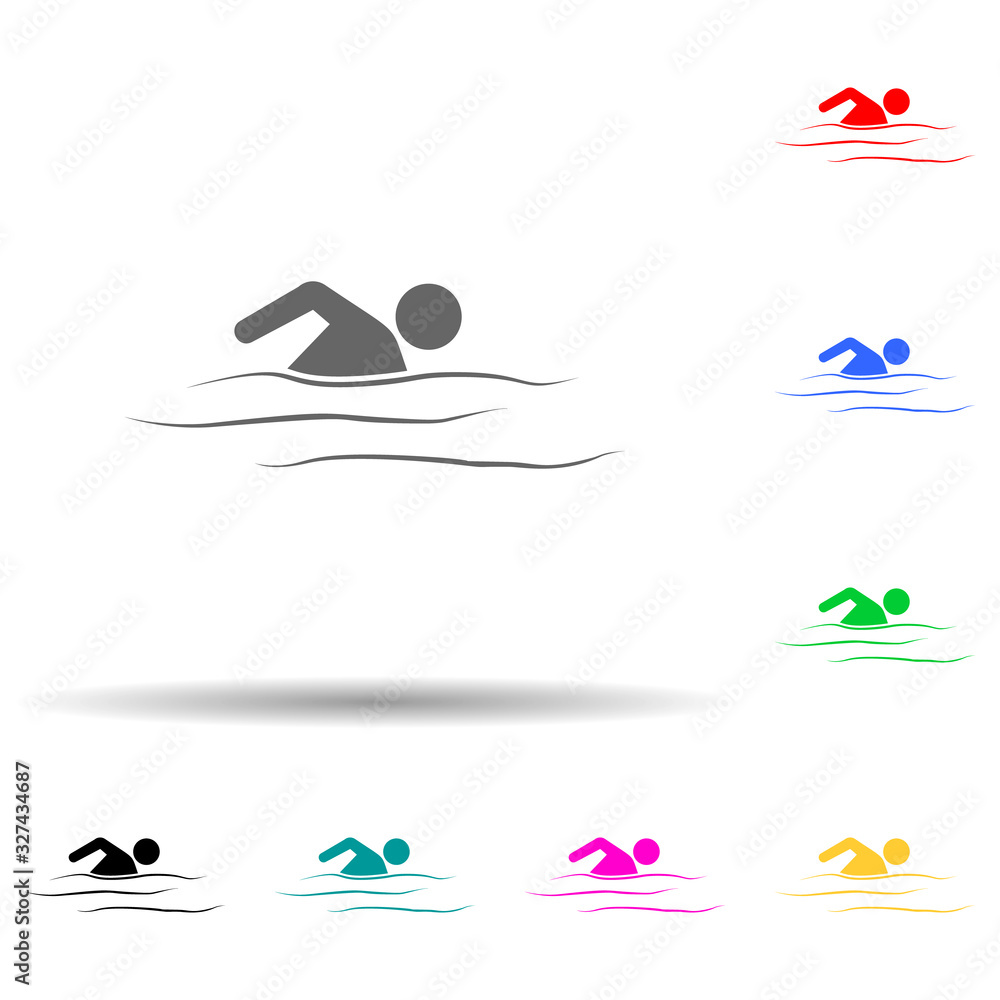 Poster swimmer multi color style icon. simple glyph, flat vector of sport icons for ui and ux, website or m